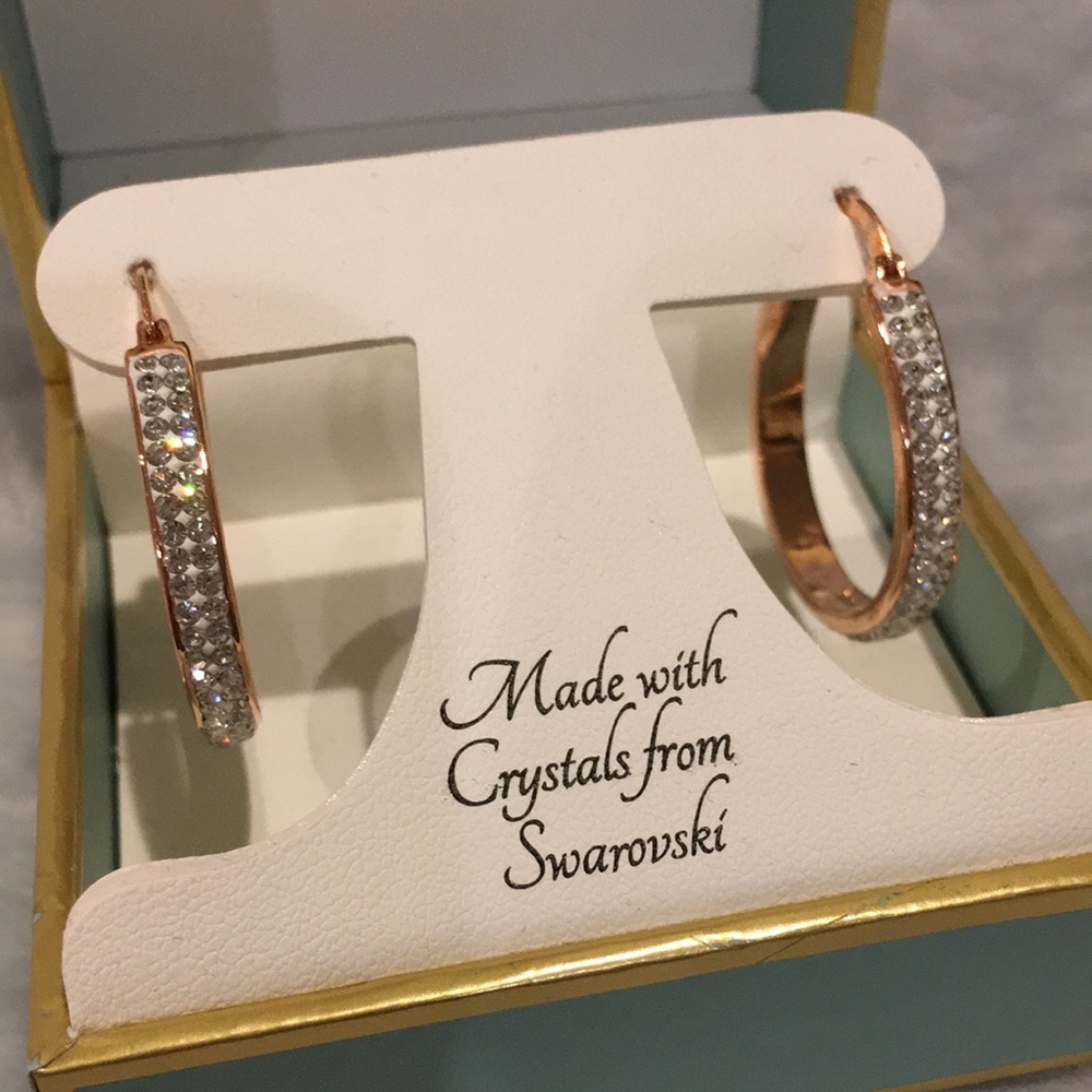 Jenni Park Swarovski Crystal Encrusted Rose Gold Tone Fashion Earrings NWT Boxed